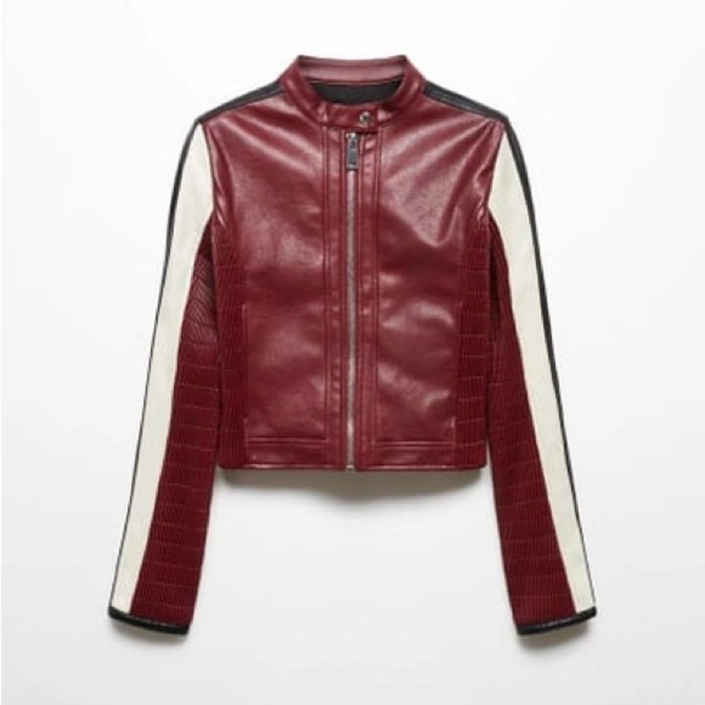Mango Women's Burgundy Motorcycle Jacket